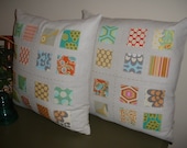 Set of Two Linen Patchwork 16 inch Pillow Covers made with Amy Butler Fabrics