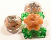 MonaRaeBeads Lampwork Glass Beads Coral Carnelian Pink Rose set (3)