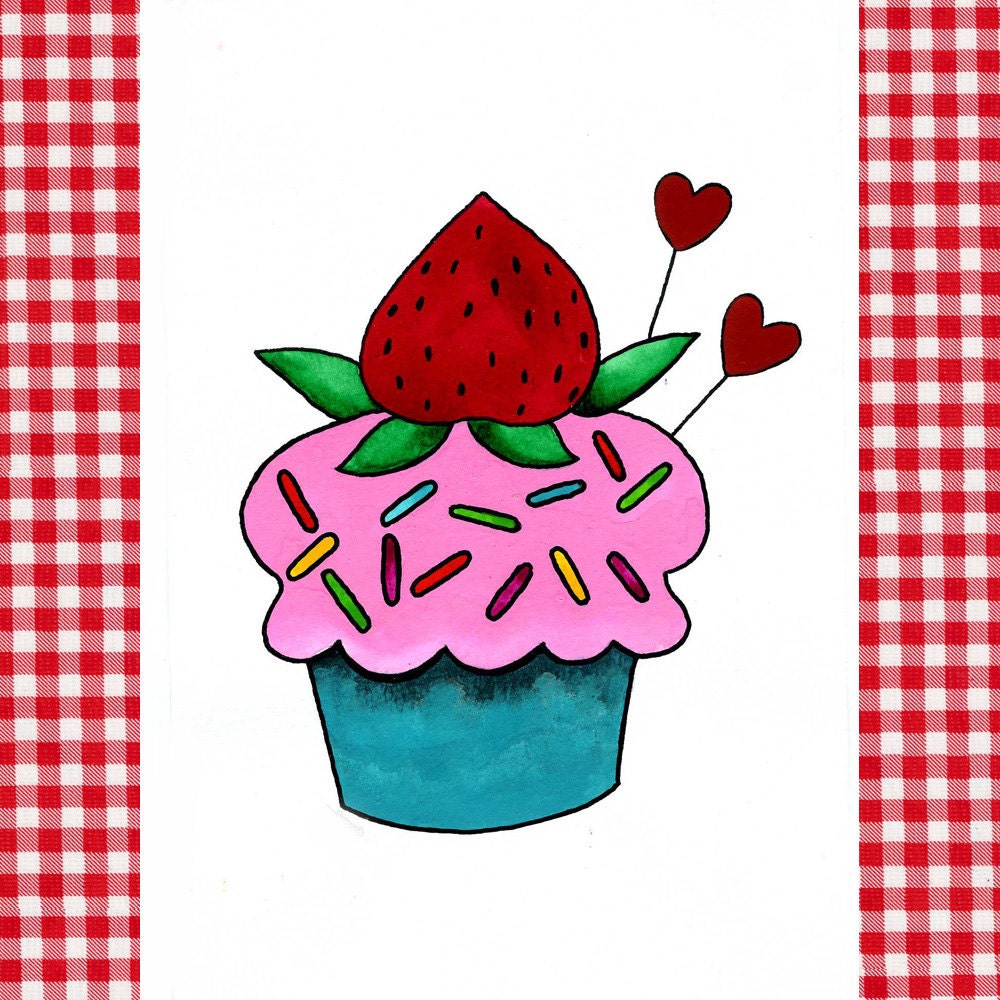 Original Watercolor Cupcake Painting