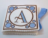Wool Felt Needle Book, Monogrammed Blue and Brown