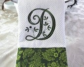 Monogrammed Kitchen Towel, Green Floral Monogrammed Towel