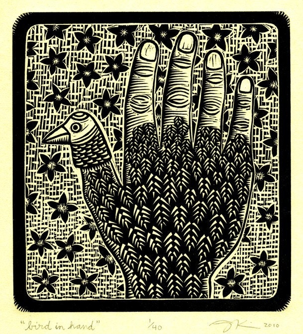 Bird in Hand - Linocut Print