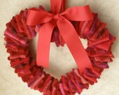 felted wool heart wreath recycled red pink