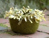 woodland fairy felted wool bowl olive green sage oregano rosemary