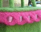 lime and pink ruffle felted wool purse