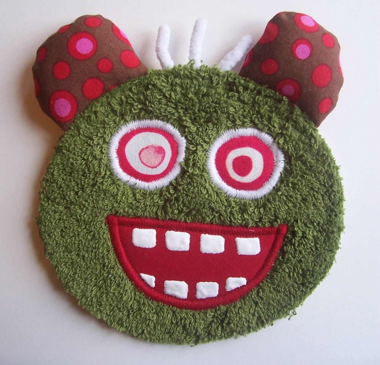 Olive Green Monster with Red Spotted Ears