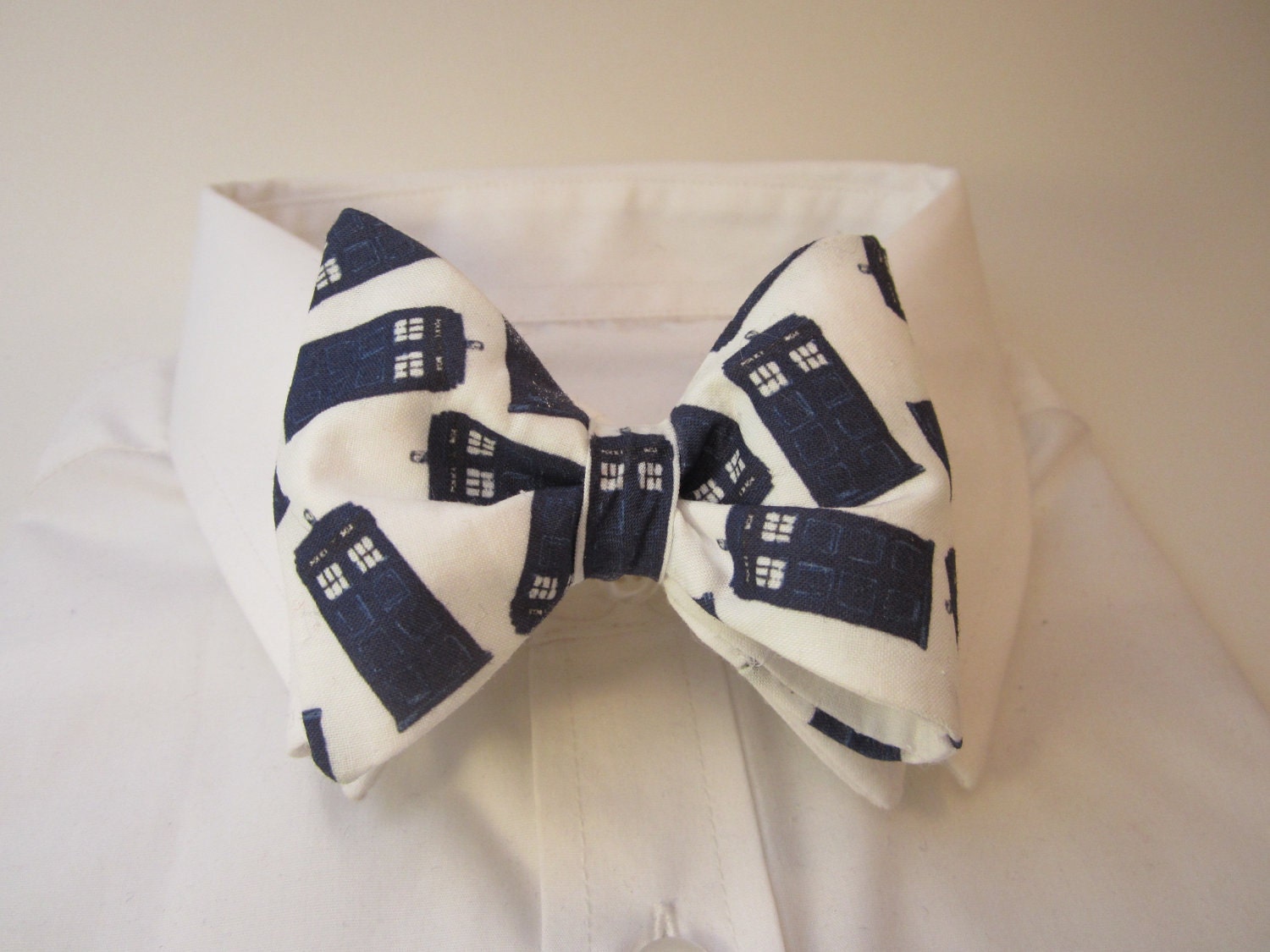 Bow tie made with Tardis fabric