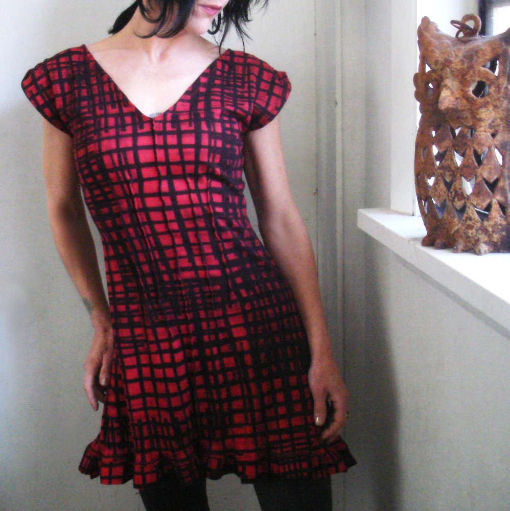 Girl U Want - iheartfink Womens Handmade Hand Printed Plaid Ruffle Mini Dress