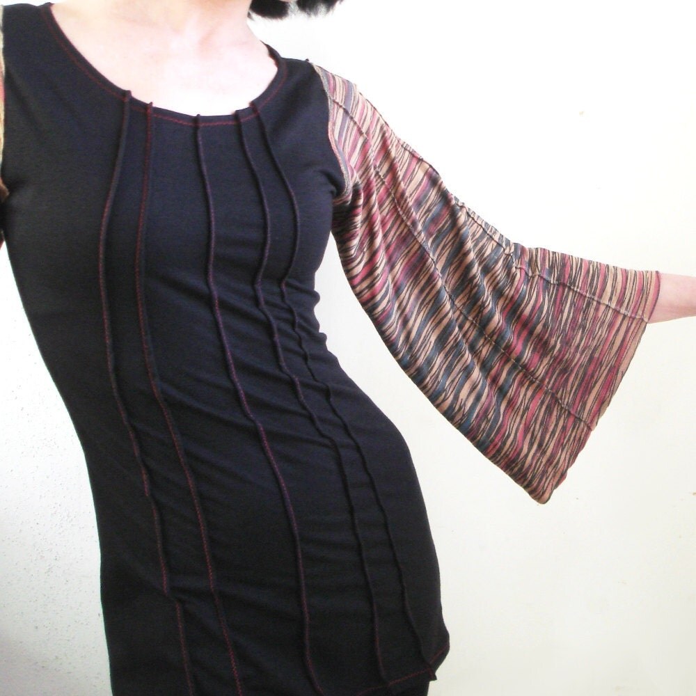 Mazurka - iheartfink Bell Sleeve Hand Printed Bold Artistic Bell Sleeve Fitted Blouse Top