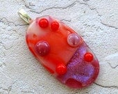 Polka Dot Pot Melt Glass Pendant Red Lavender
