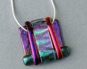 Colorful Dichroic Fused Glass Pendant With Chain