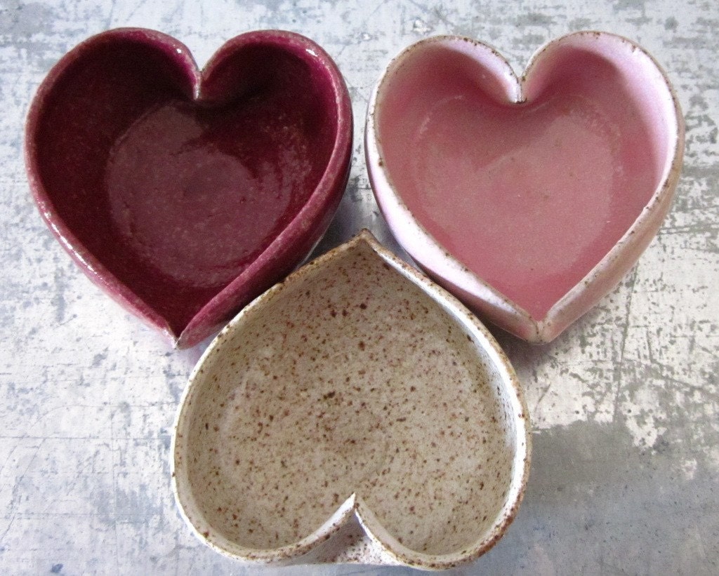 trio of ceramic heart bowls