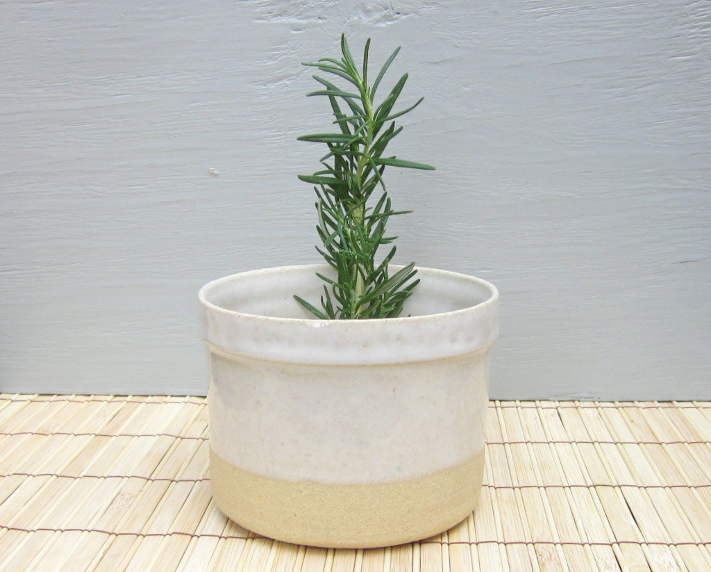 4 inches wide planter small ceramic pottery white rustic for flowers or herbs - ready to ship