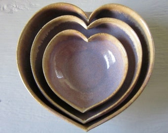 amethyst nesting heart shaped bowl set 4 inches