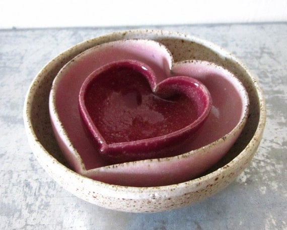 miniature nesting set of pink ombre heart bowls