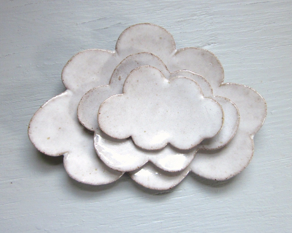 made to order - nesting cloud plates white trinket dishes tea bag holder sushi plates spoon rest pottery ceramic - JDWolfePottery