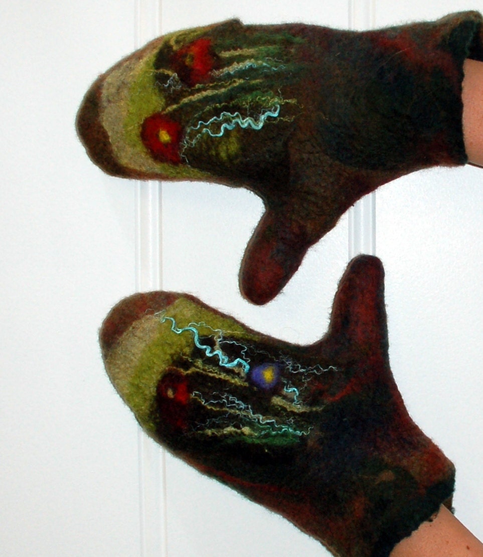 Felted felt wool convertible mittens