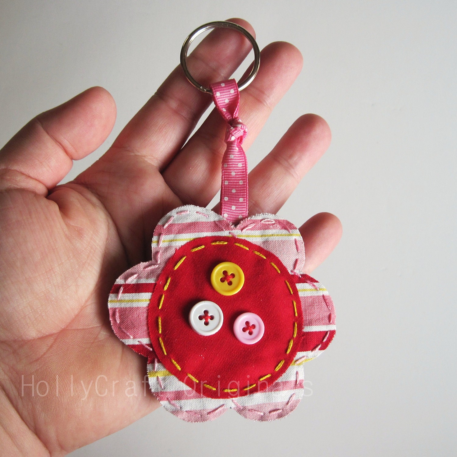 Flower Keychain, Flower Key Ring, Fabric Keychain, Scrap Fabric Flower Accessory, Flower Accessory