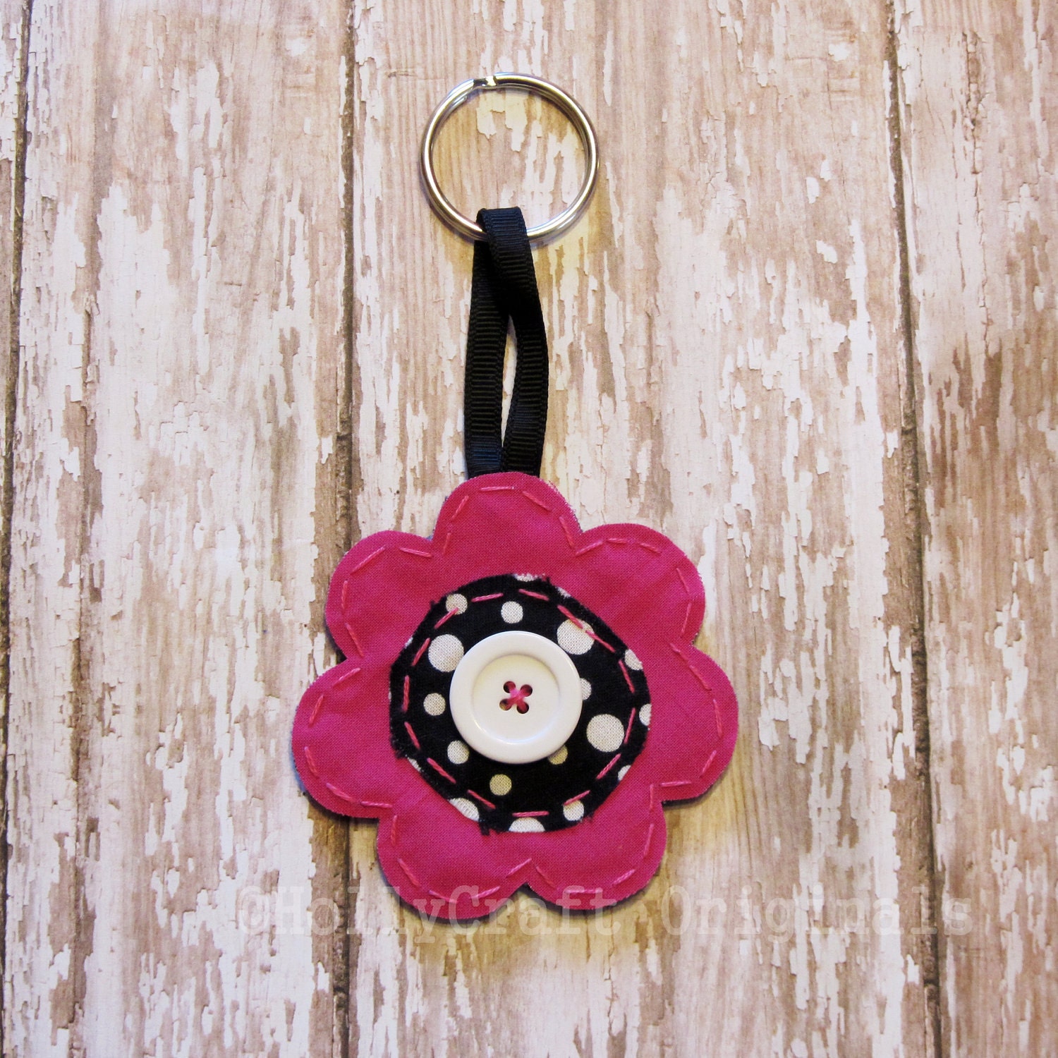 Flower Keychain Flower Key Ring Fabric by HollyCraftOriginals