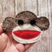 Sock Monkey Applique, Large Sock Monkey Embellishment, Scrapbook Sock Monkey, Sock Monkey, Fabric Sock Monkey  -Made to OrderMade to Order