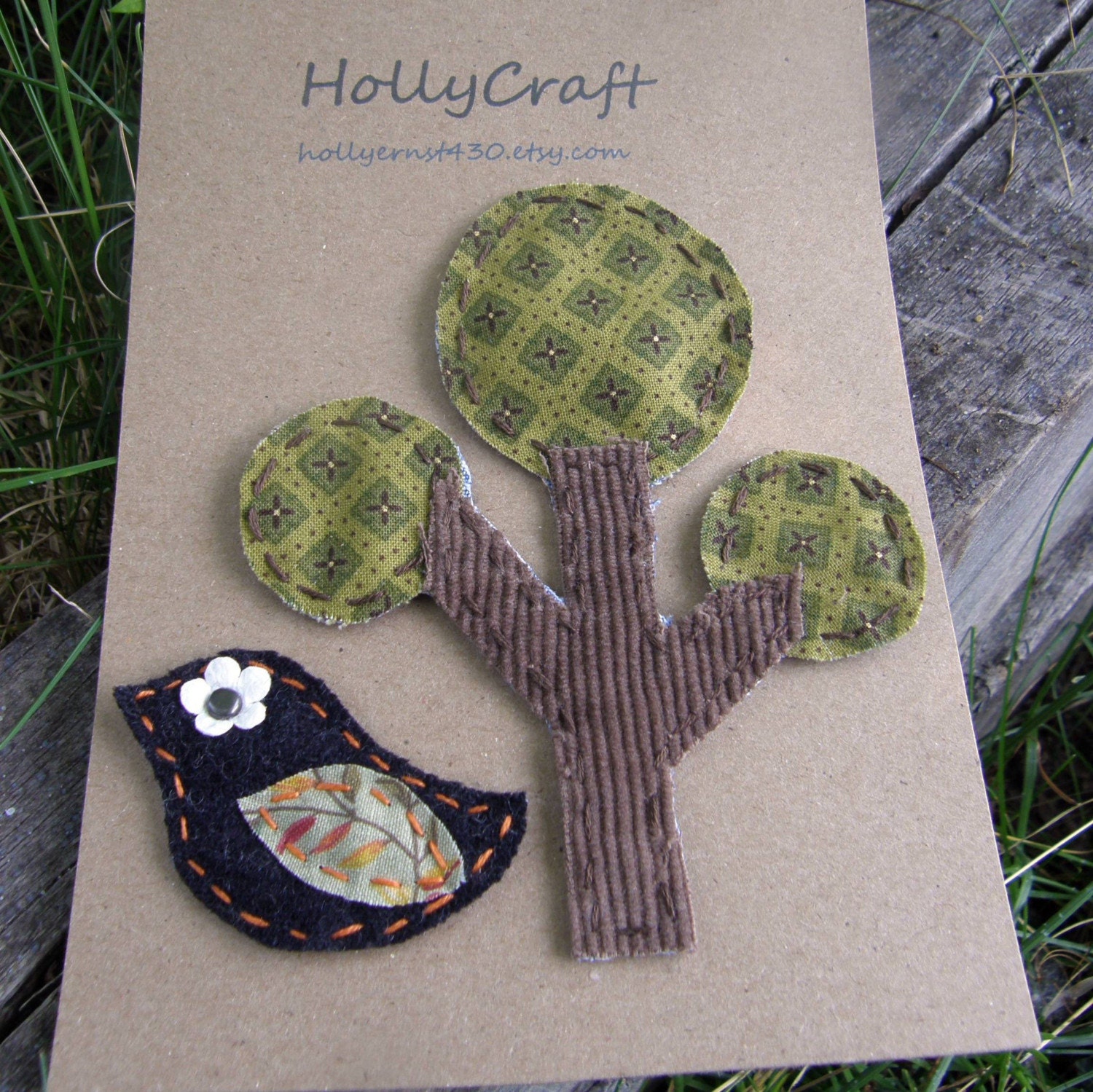 Handmade Funky Fabric Shapes (Tree and Bird) Scrapbooking Embellishments
