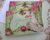 4 Let Them Eat Cake framboise et grenade Marie Antoinette Note Cards by Vintage Bella - raspberry and pomegranate
