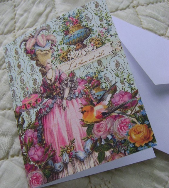 4 Let Them eat Cake Blue Marie Antoinette Note Cards by Vintage Bella
