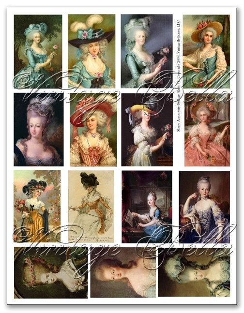 Vintage MARIE ANTOINETTE no7 Collage Sheet - 2 Adhesive Backed Pages LASER PRINTED or on cardstock Collage Sheets by Vintage Bella
