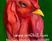 Bald Red Chicken Art - Angry Red Rooster - 5 x 7 Matted Art Print - I Used to Fly - Red Angry Bird
