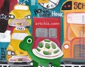 Nursery Art Alphabet Print - T for Turtle - Turtle in Times Square New York City - MATTED Animal Art Print - Signed by Artist