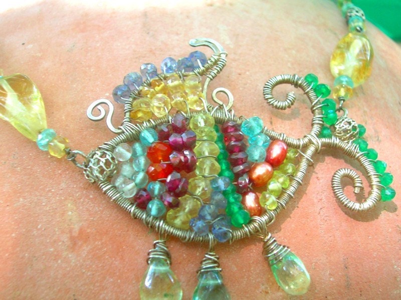 LIFE AS A PISCES Sterling Necklace - Apatite, Iolite, Citrine, Rhodolite, Aquamarine, Quartz,  Fluorite, Freshwater Pearls