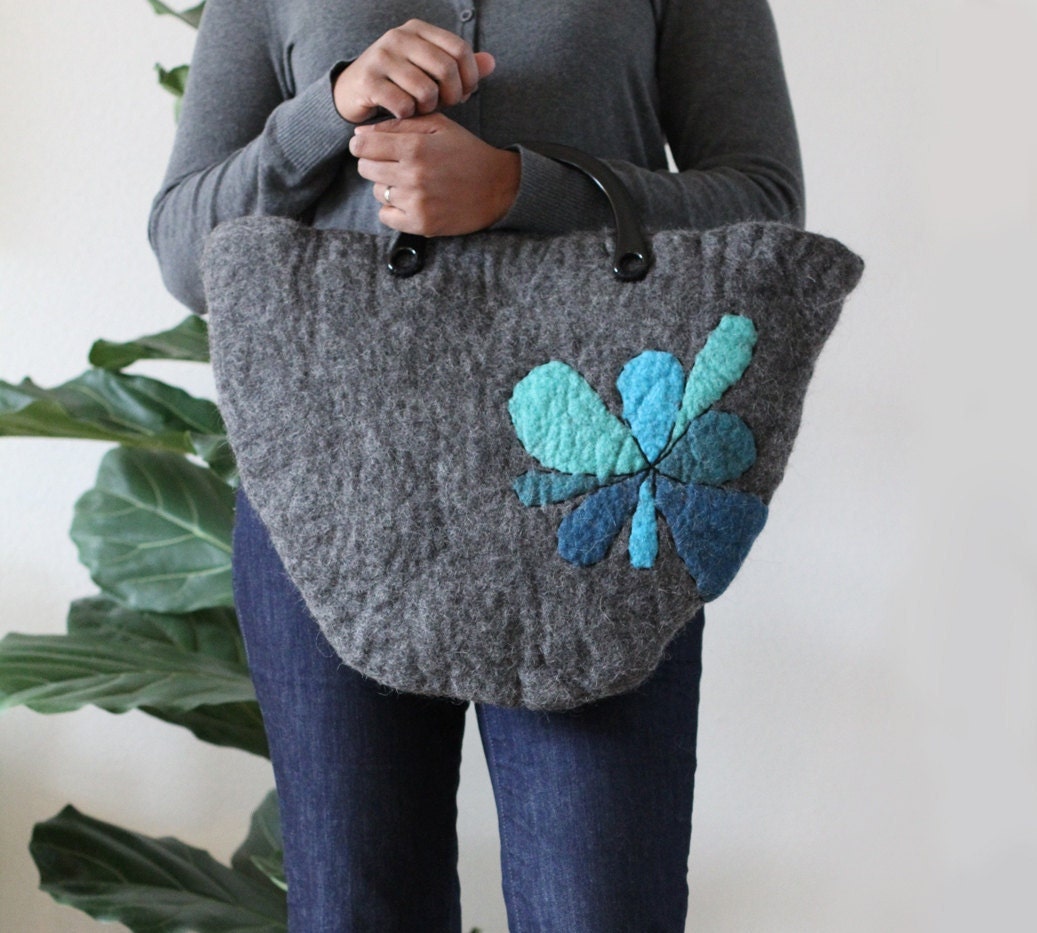Abstract Flower Felted Tote Bag