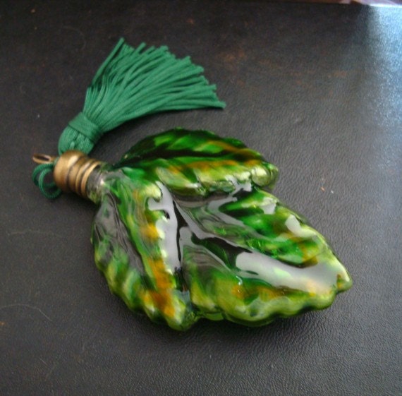 FALL LEAF VESSEL, Jeweled Bug Perfume Bottle Pendant, Gorgeous Fall Colors, Decorative Glass