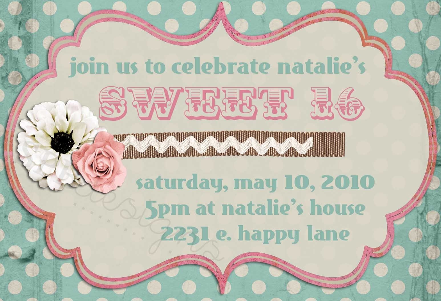 Birthday Party Invitation -- Customizable -- Sweet Sixteen