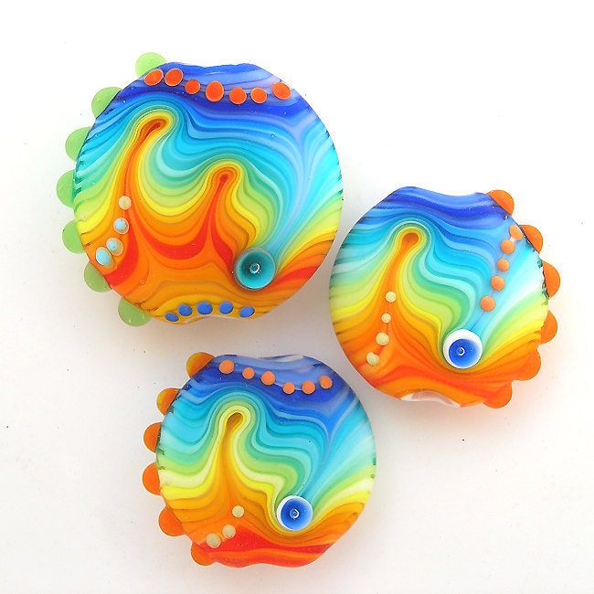 Lampwork lentil bead set (3)FREE WORLDWIDE SHIPPING