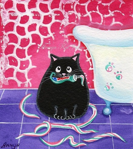Bad Cat Playing with Toothpaste - Funny Cute Cat Art
