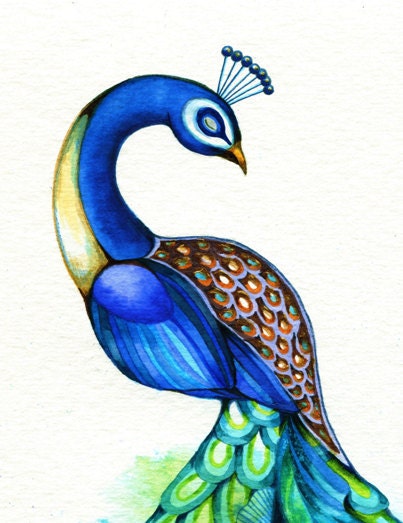 Peacock - Abstract Watercolor Fantasy Painting - Nature Inspired Bird Wall Art