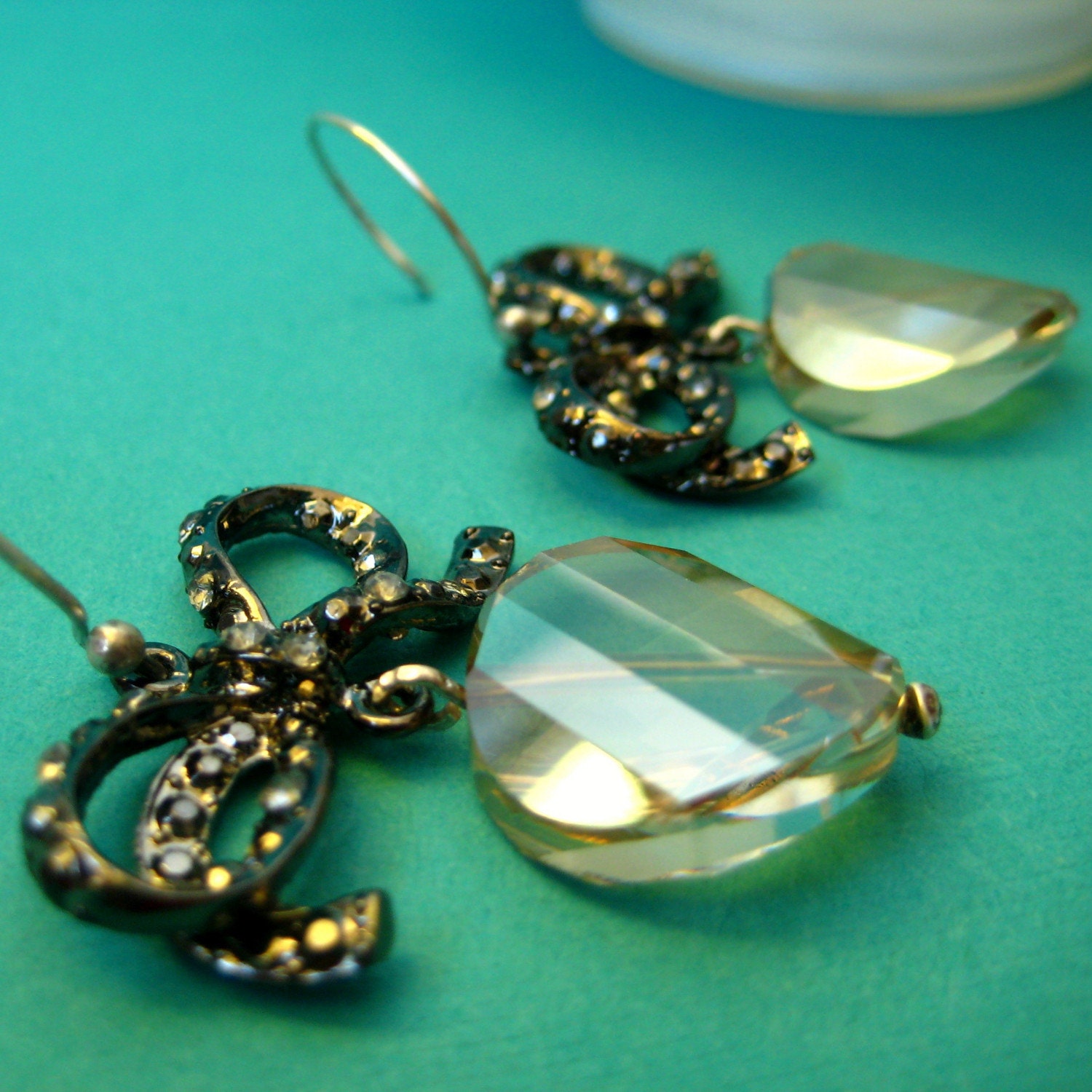 SALE Ribbon Earrings - Faceted Swarovski Crystal By Roia O'Brien