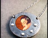 Art Deco Illustration Pendant - Flapper Illustration - Handmade With Upcycled Metal And Shrink Plastic By Roia O'Brien