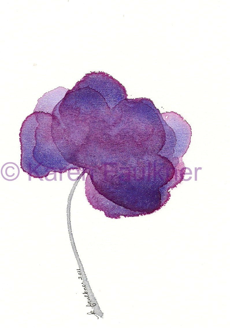 Plum Peony original watercolor flower painting 4x6 inches