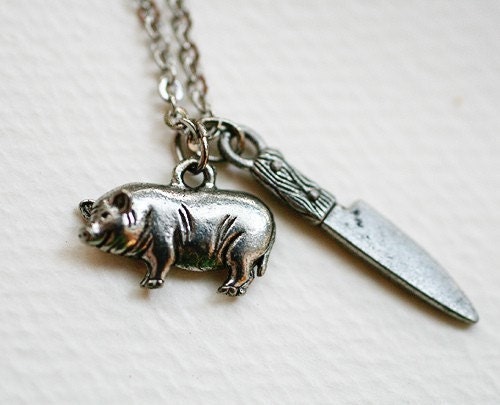 I Heart Bacon Necklace -- silver version