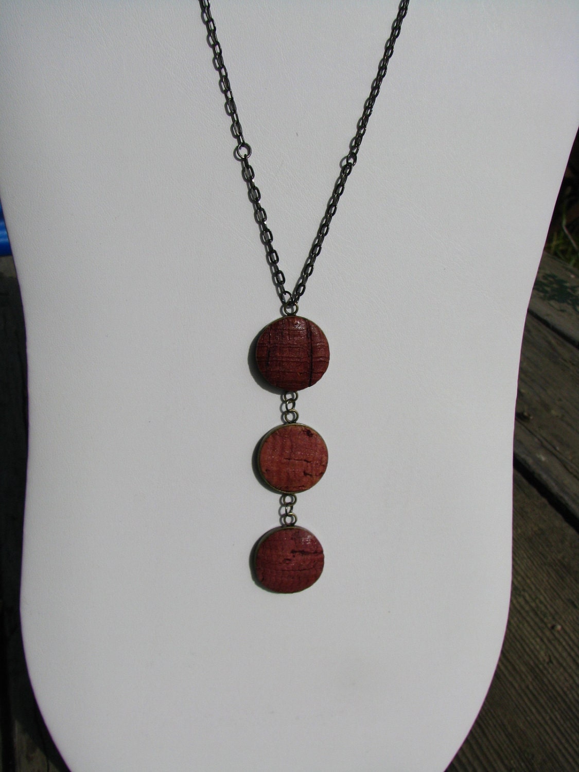 Three red wine cork necklace