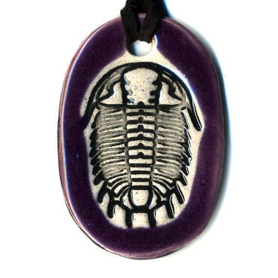 Trilobite Ceramic Necklace in Purple