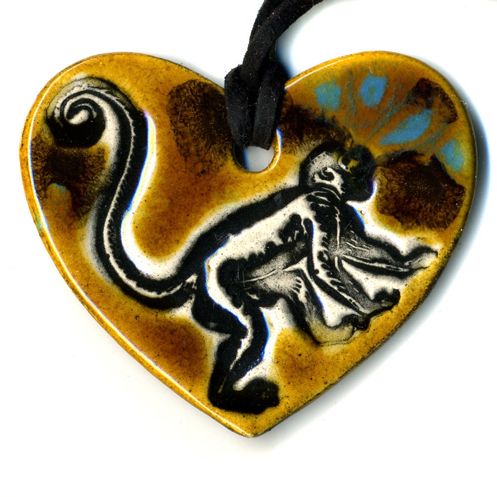 Monkey Love Ceramic Necklace in Speckled Brown