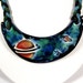 Ringed Planets Ceramic Necklace with Braided cord in Black, Blue and Green 19"