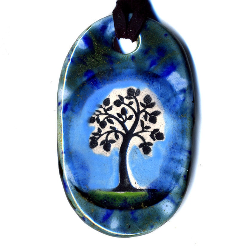 Tree Ceramic Necklace in Blues