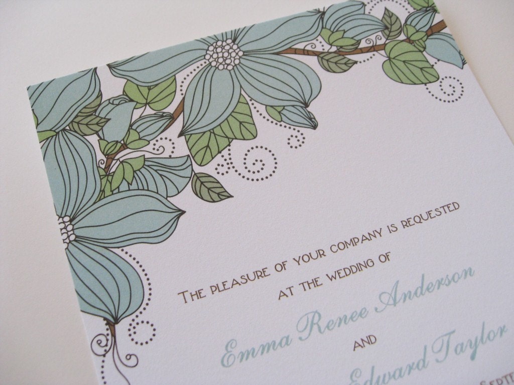 Flower Wedding Invitations - Soft, Charming, Blue Wedding Invitations