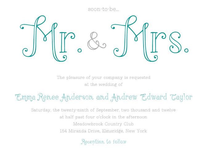 Mr. and Mrs. Wedding Invitations - Large Type, Unique Invitation