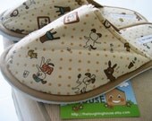 Bedroom/Home Slippers (Dog & Rabbit in Light Brown) Size L