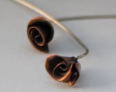 Mini Rose Copper Earrings with Long Stems